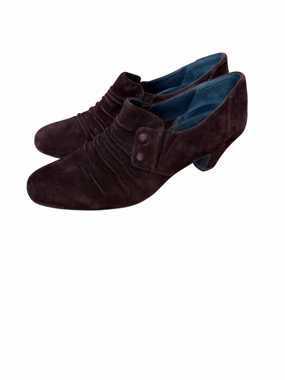 Umberto Raffini Burgundy Suede Ruched Button Booties Heels Womenβs 7M Vintage